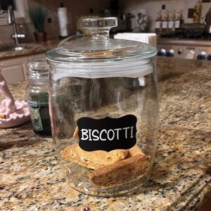 Clear Glass Biscotti Cookie Jar with Black Chalkboard Label
